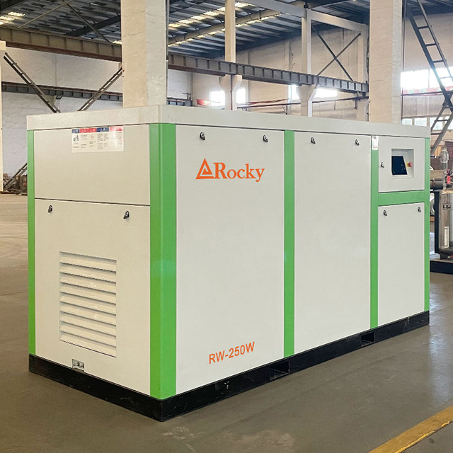 Sprężarka śrubowa powietrza o mocy 250 kW i ciśnieniu 8 bar&oacute;w, bezolejowa, smarowana wodą